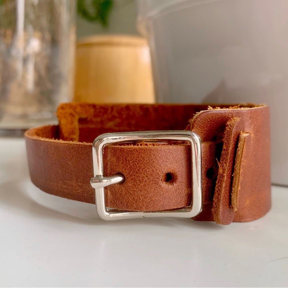 Chestnut Brown Leather Bracelet Adjustable Buckle Rustic Handmade Boho Western
